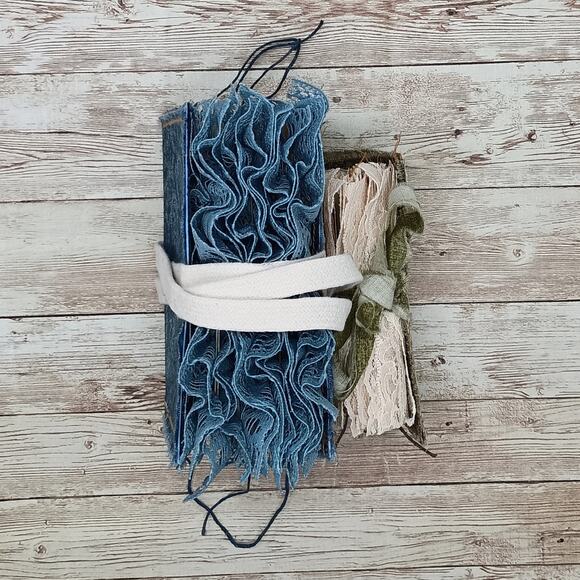 Small Blue Paisley and Beige Junk Journals, Chunky Handmade Recycled Journal - Picture 3 of 16